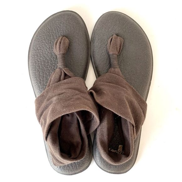 Sanuk Dark Brown Sling St Sandals sz 6 Yoga Beach Casual Boho Festival Vacation - Picture 2 of 10